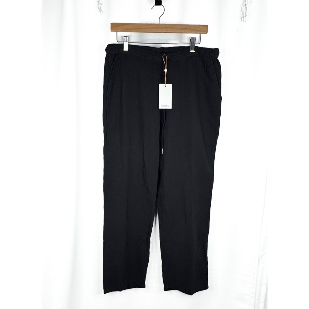 Quince Womens M Organic Cotton Gauze Straight Leg Pants Black NWT Drawstring - Picture 2 of 12